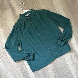 Jack Mulqueen Shirt silk long sleeve buttonup womens Teal medium office natural